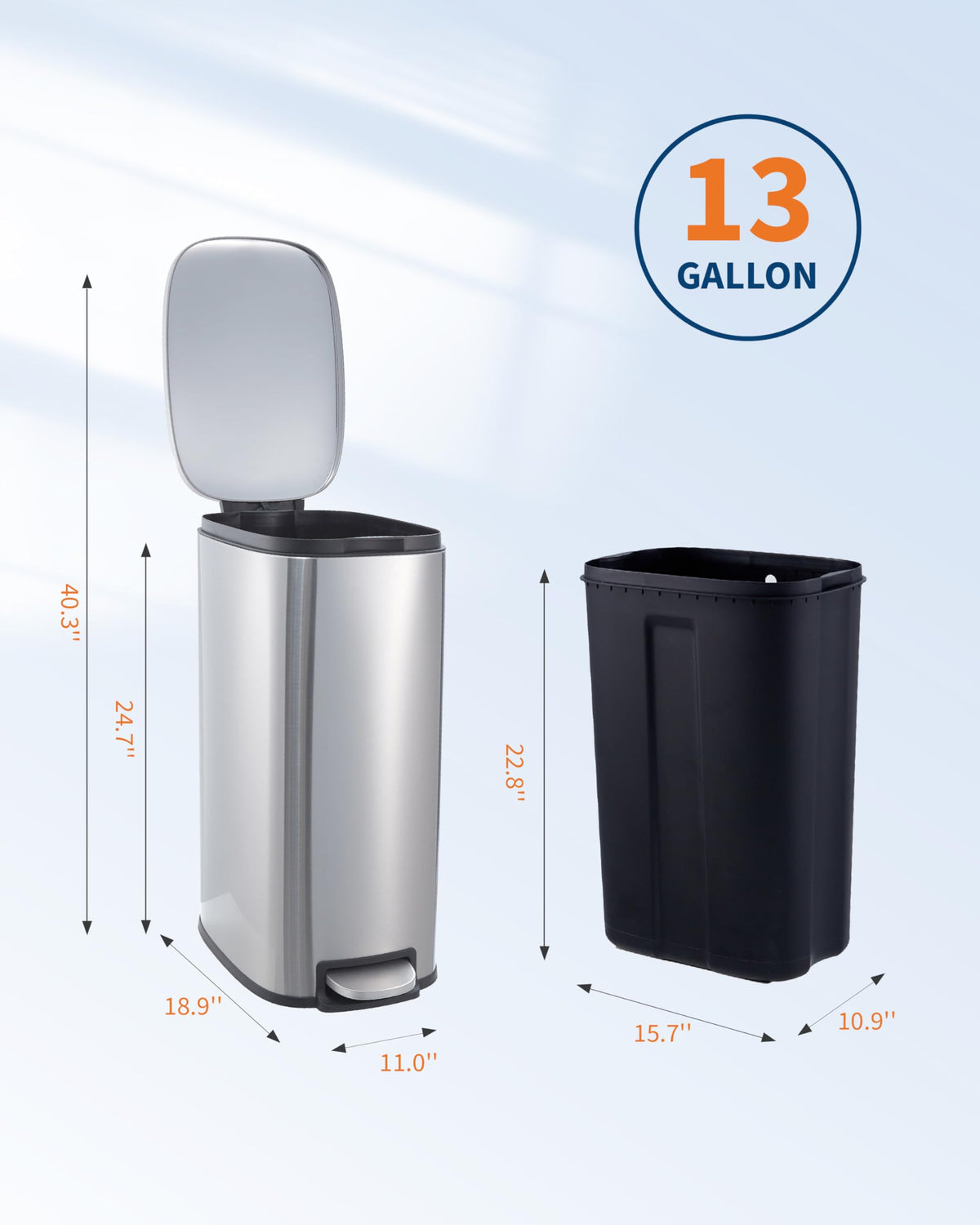 50L Stainless Steel Step Trash Can with Lid P408436