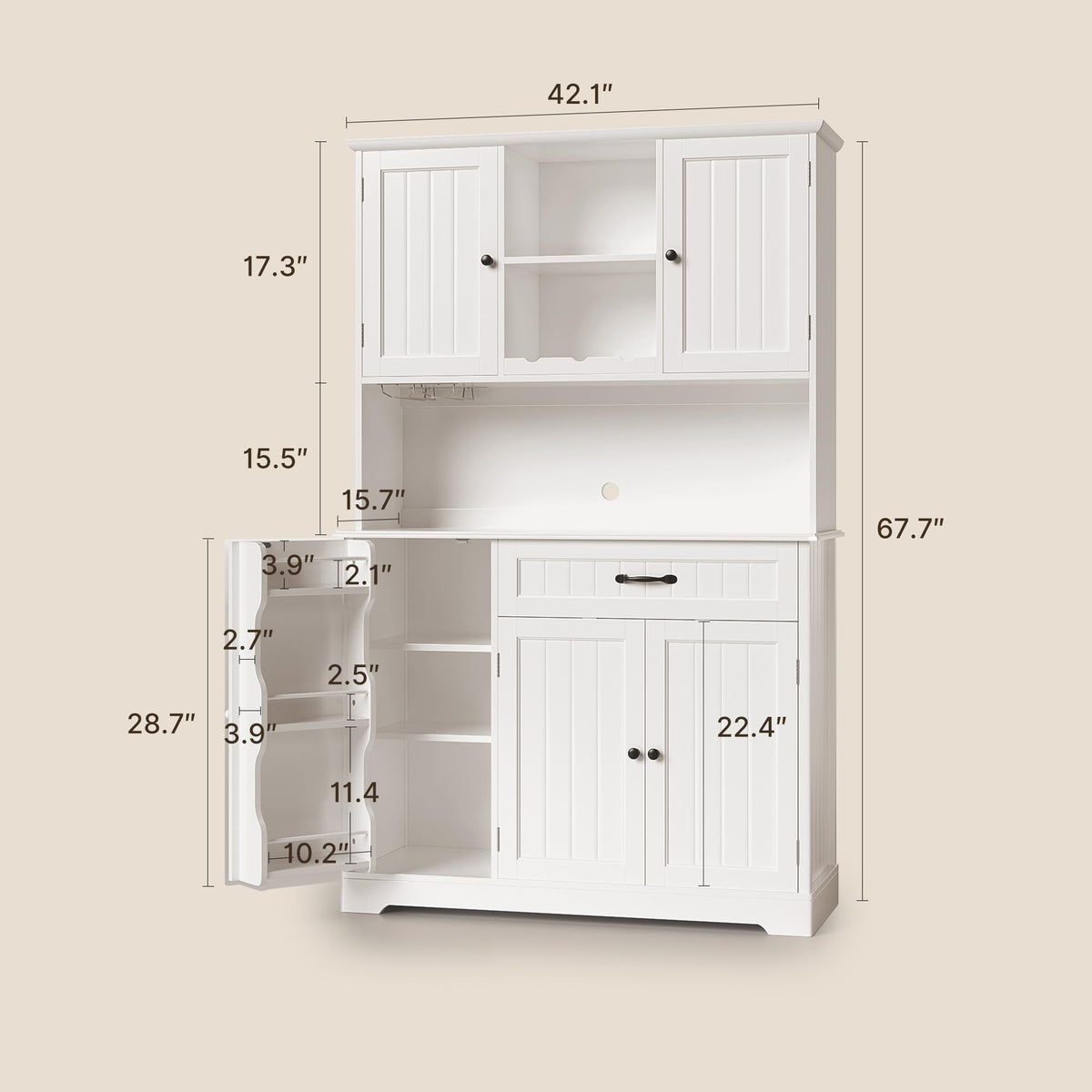 Tall White Kitchen Storage Cabinet with Door and Shelves L8465