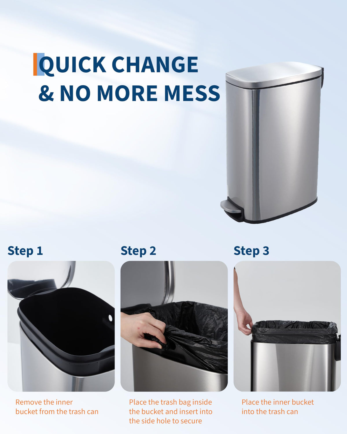 50L Stainless Steel Step Trash Can with Lid P408436