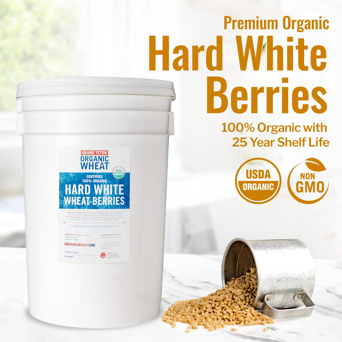 100% Organic Hard White Wheat Berries 43 lbs R9940