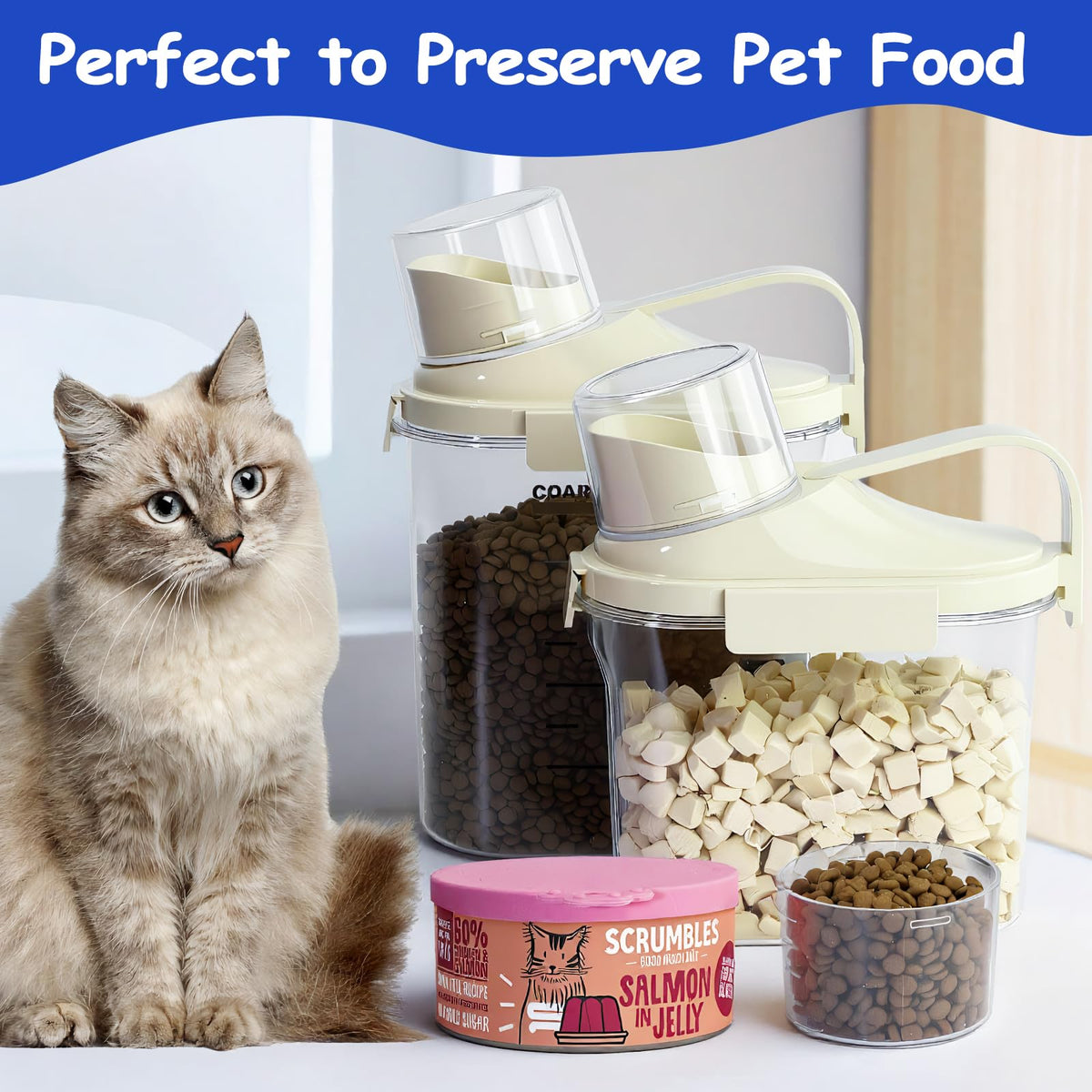 2-3 lb Airtight Dog Food Storage Container with Measuring Cup and Scoop M9803