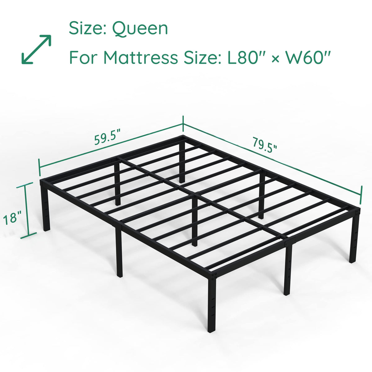 18 Inch High Queen Size Bed Frame with Storage C393