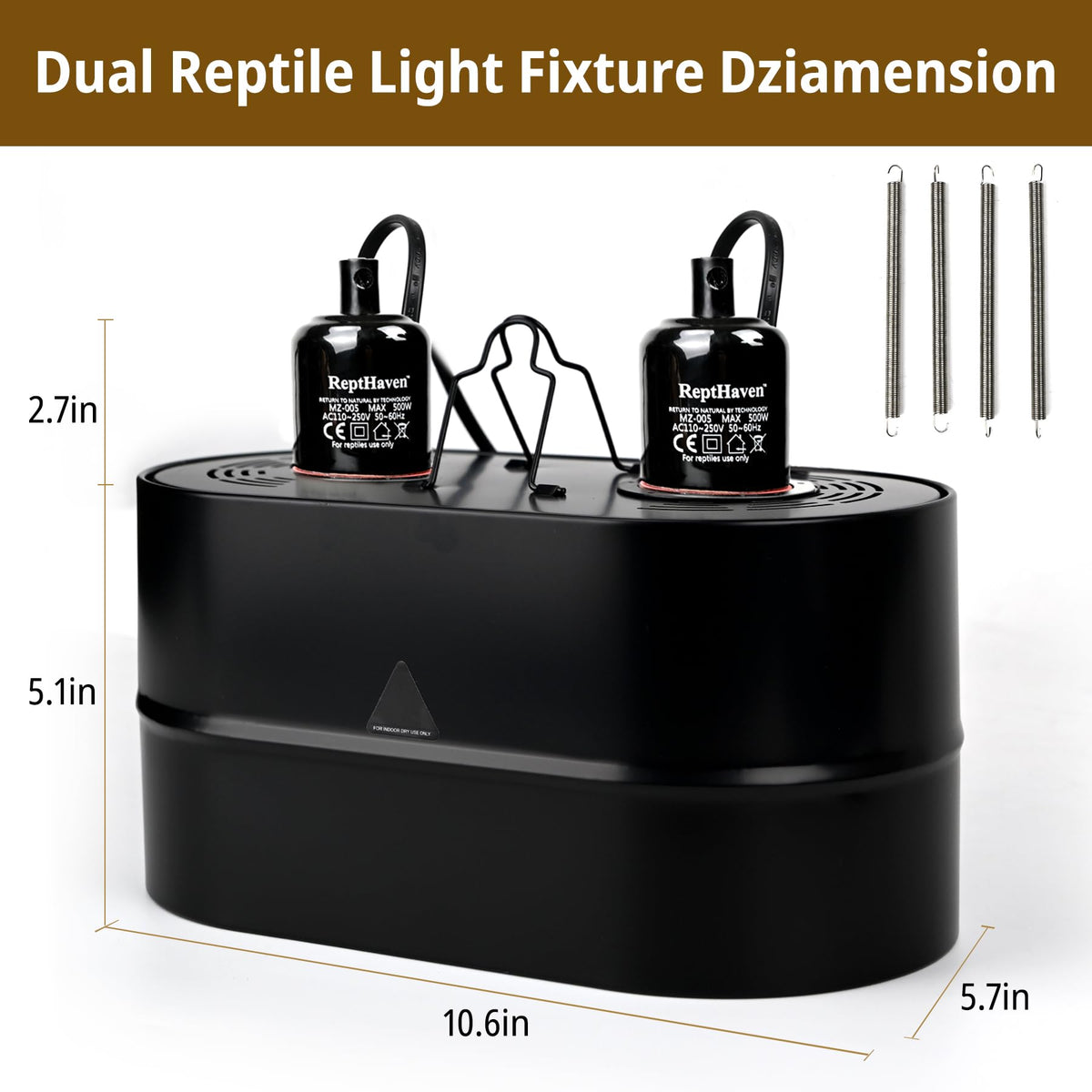 2-in-1 Deep Dome Reptile Light Fixture Kit with 100W UVA Basking Bulb & 100W Infrared Heat Lamp T504