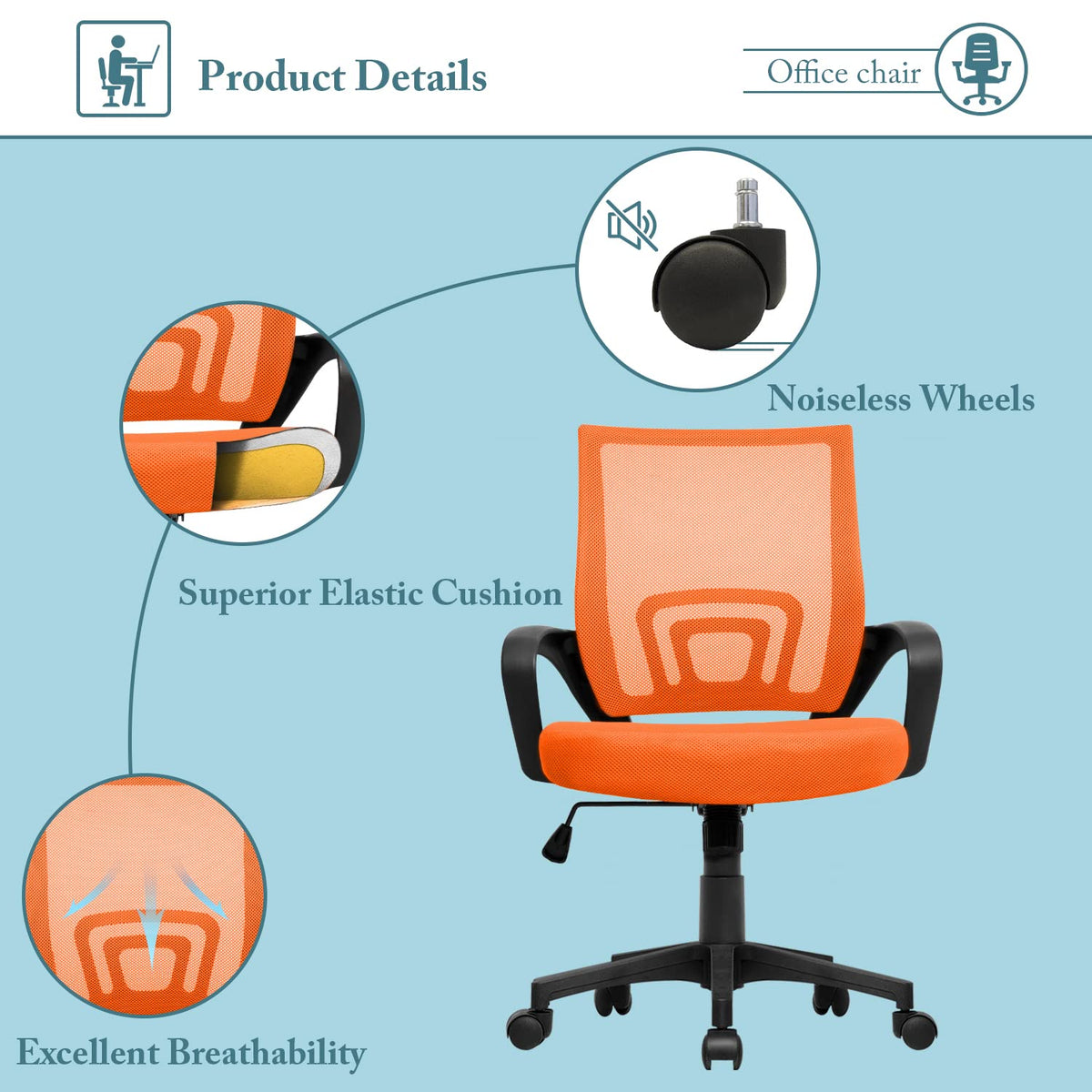 Orange Mesh Ergonomic Office Chair I573