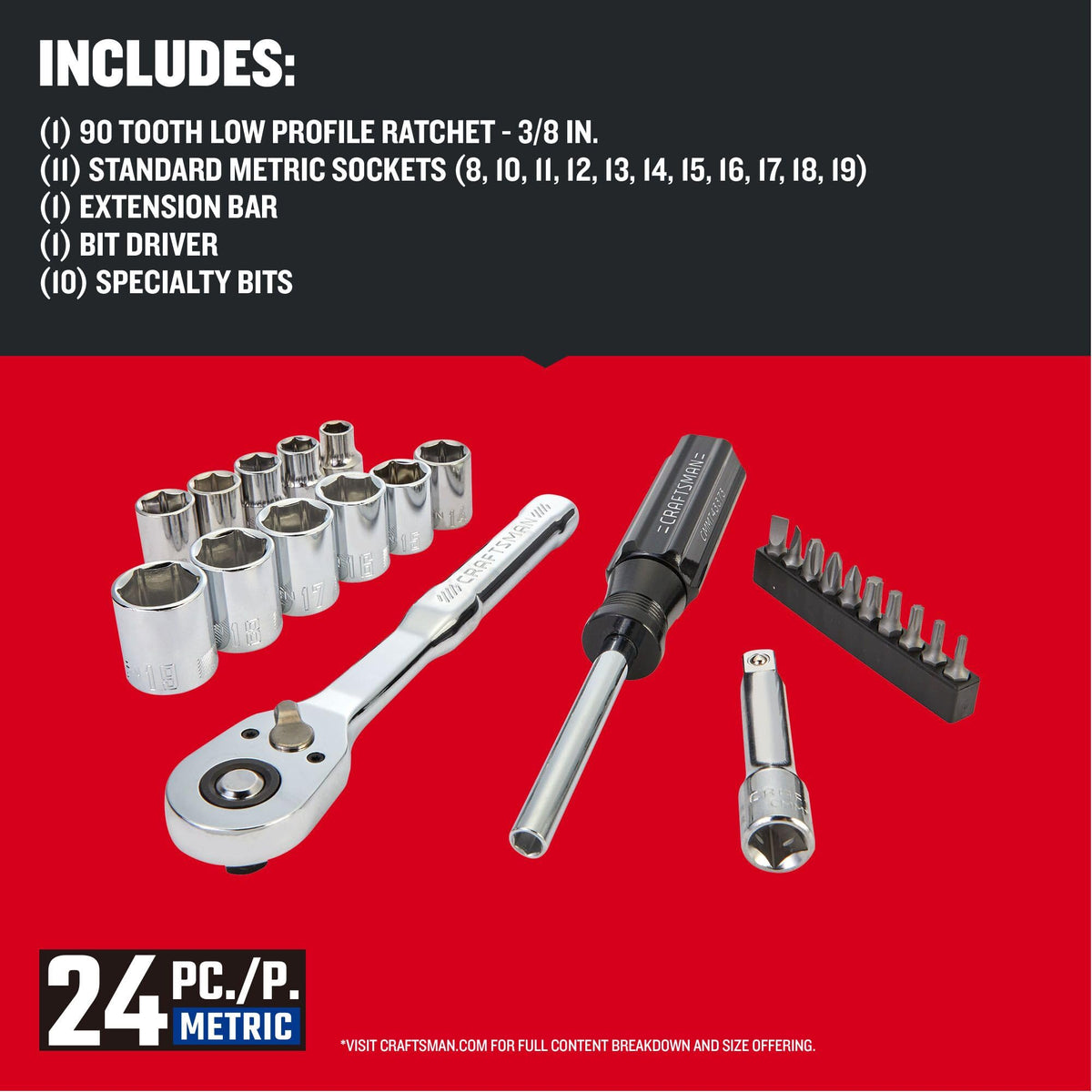 24 Piece 3/8 Inch Drive Metric Mechanics Tool Set I14271
