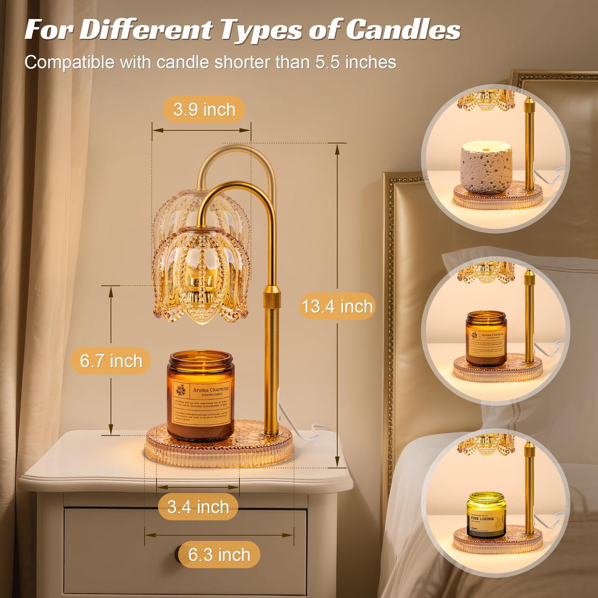Candle Warmer Lamp with Timer & Dimmable Light W2723