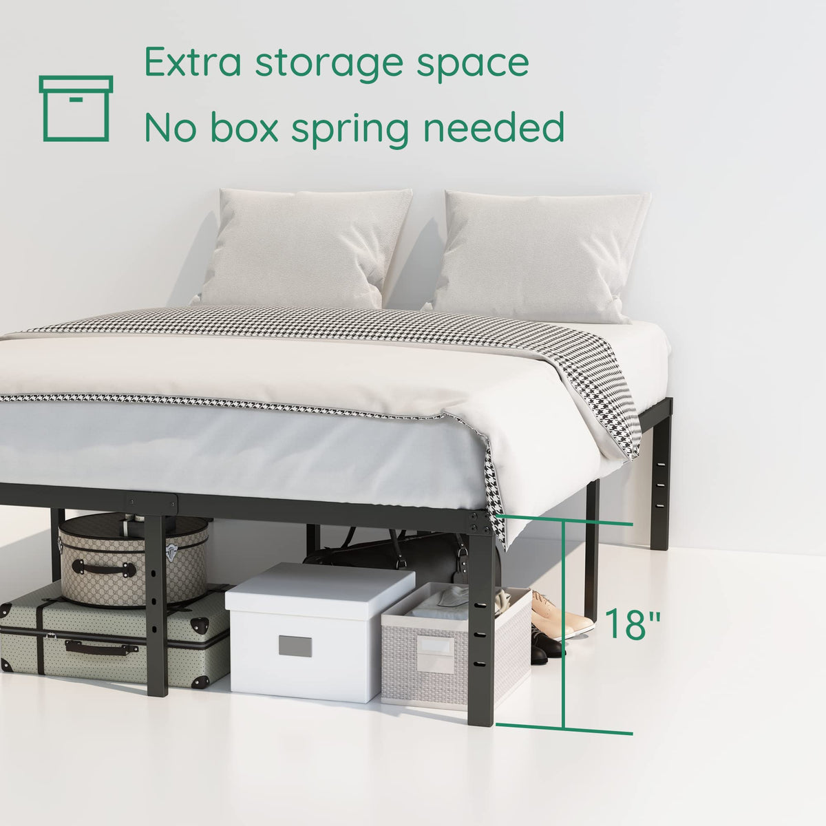 18 Inch High Queen Size Bed Frame with Storage C393