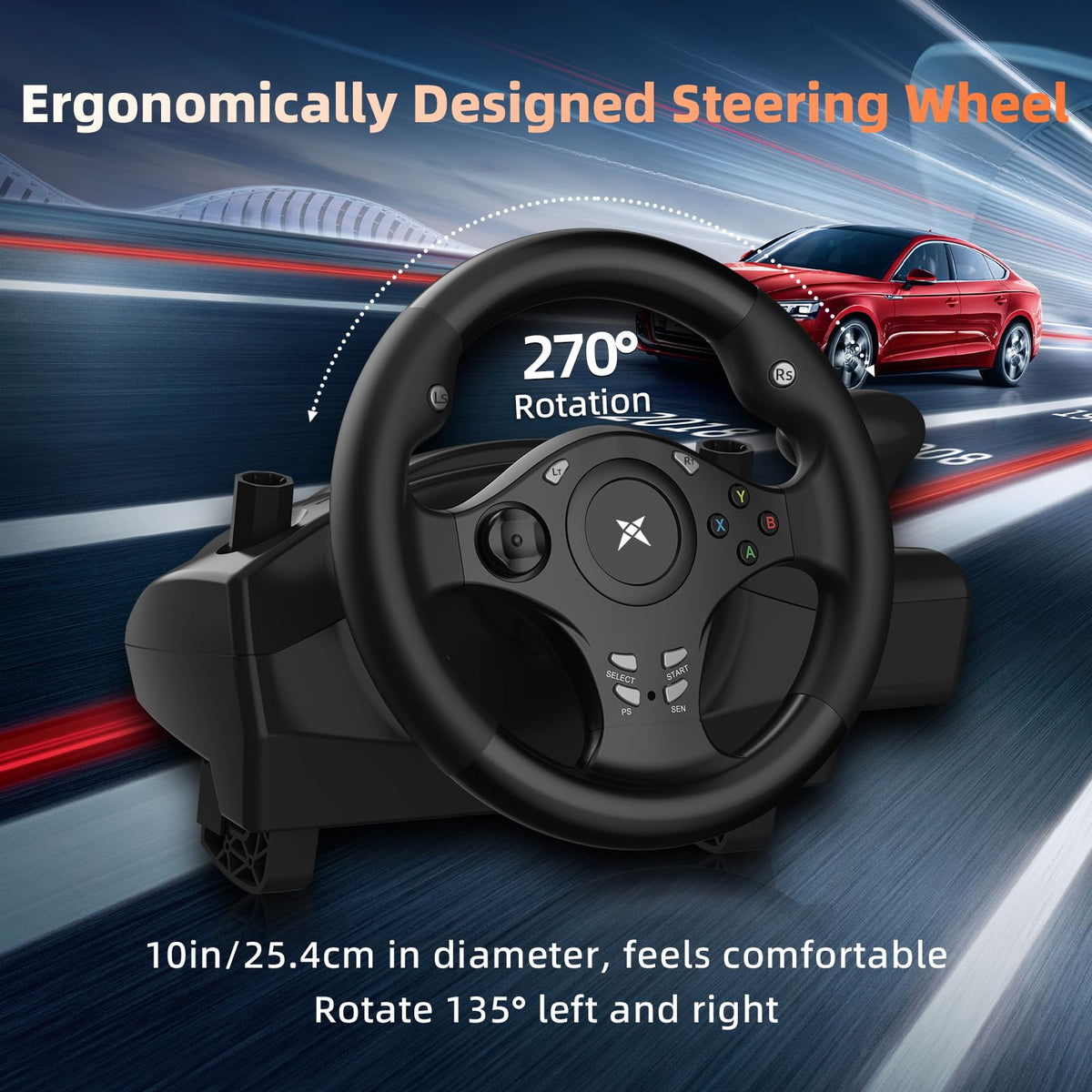 Gaming Steering Wheel with Pedals Q651