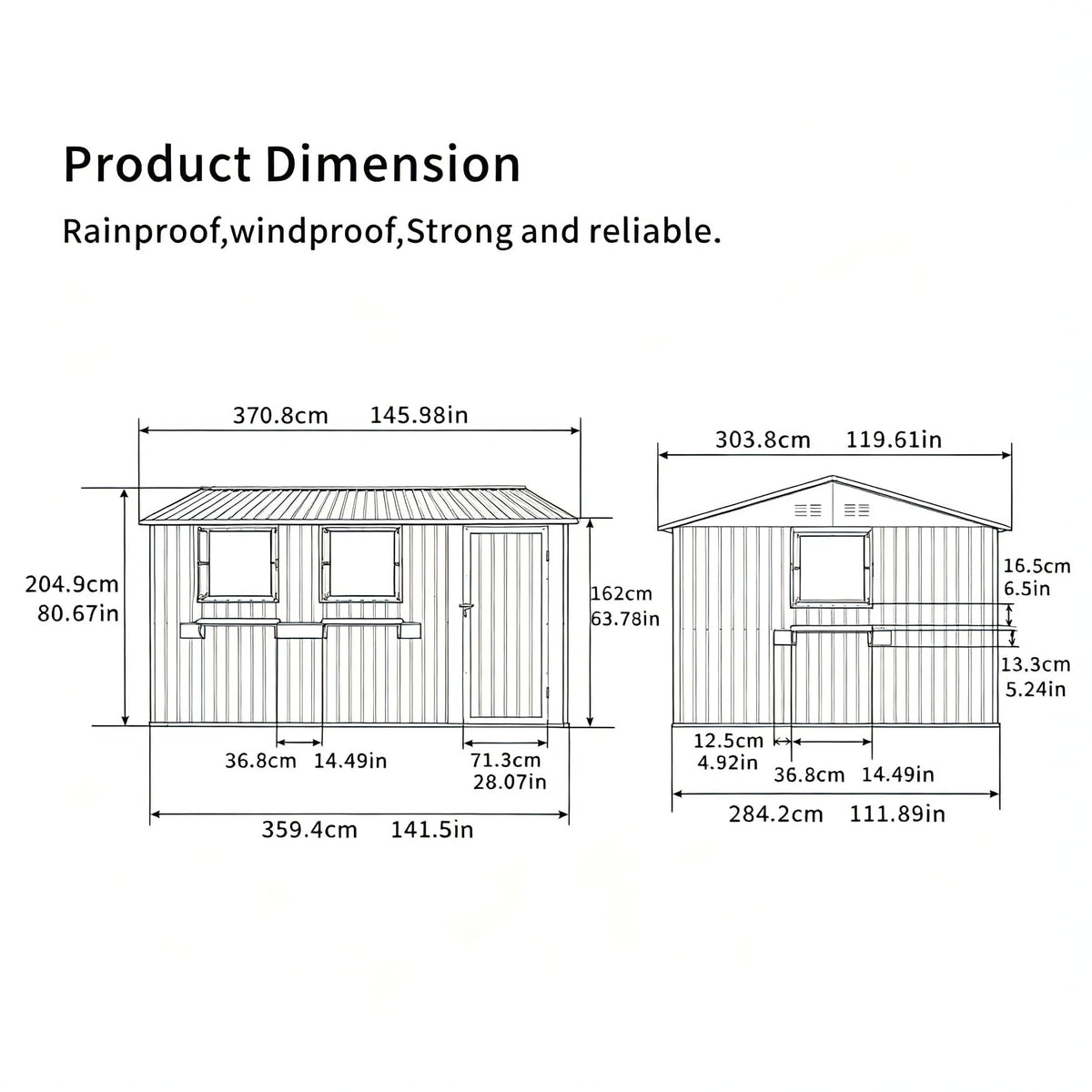 12x10 FT Grey Metal Storage Shed with Clear Windows N76176