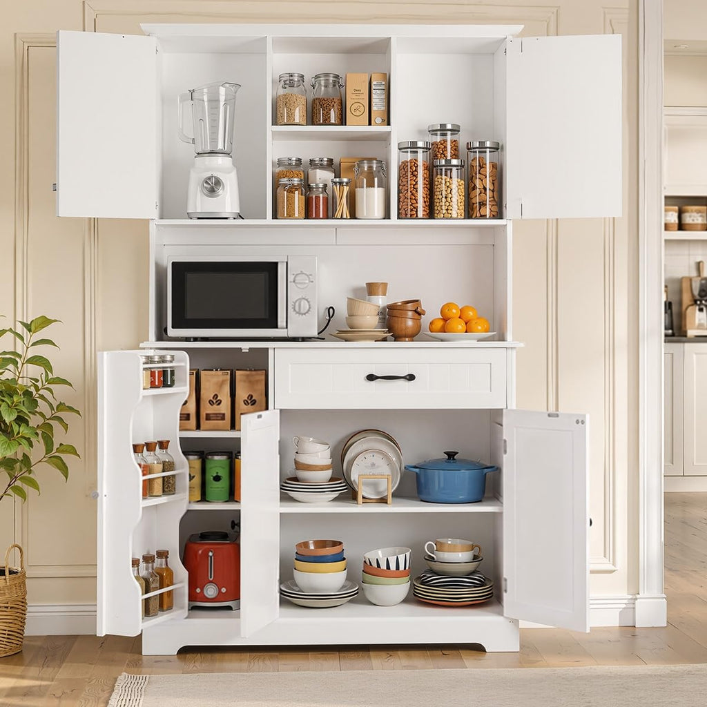 Tall White Kitchen Storage Cabinet with Door and Shelves L8465