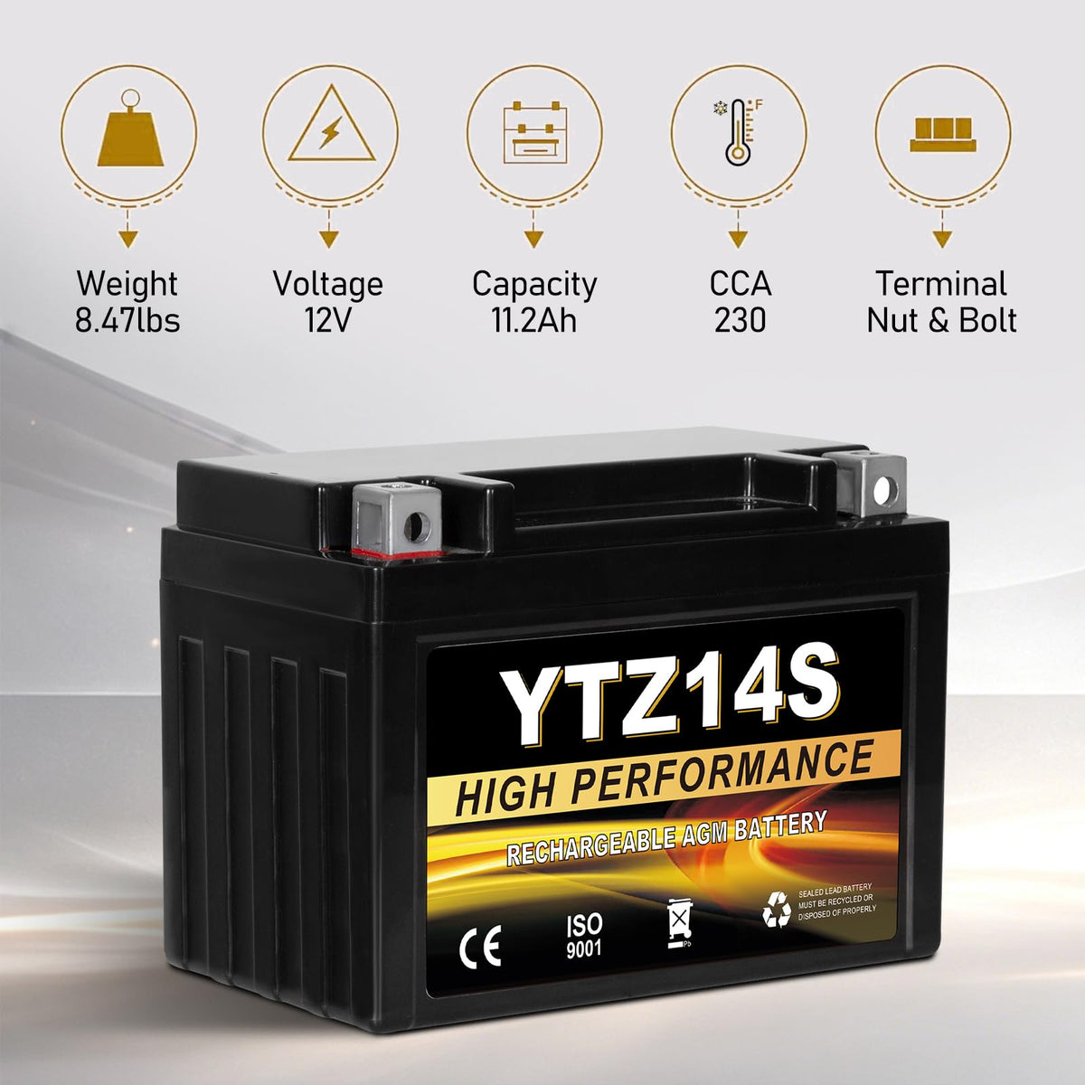 12V 11.2Ah AGM Sealed Motorcycle Battery Q8842