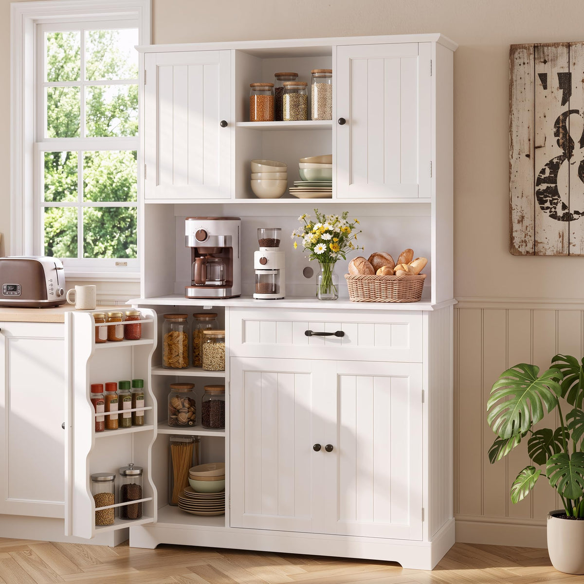 Tall White Kitchen Storage Cabinet with Door and Shelves L8465