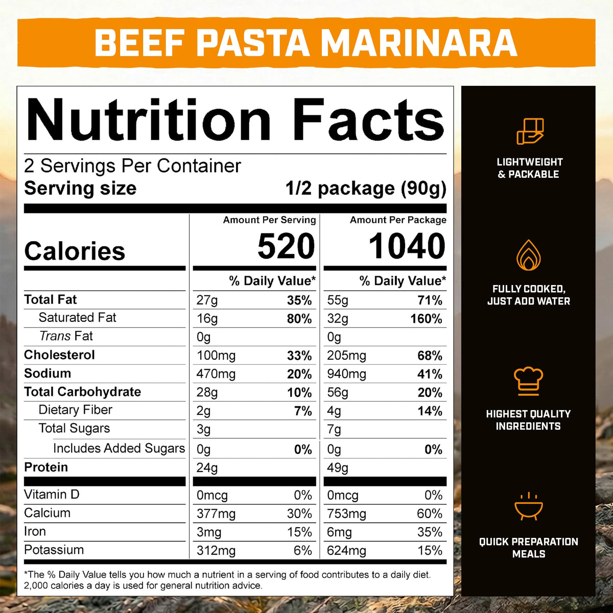 Beef Pasta Marinara Freeze-Dried Meal 2 Servings V314
