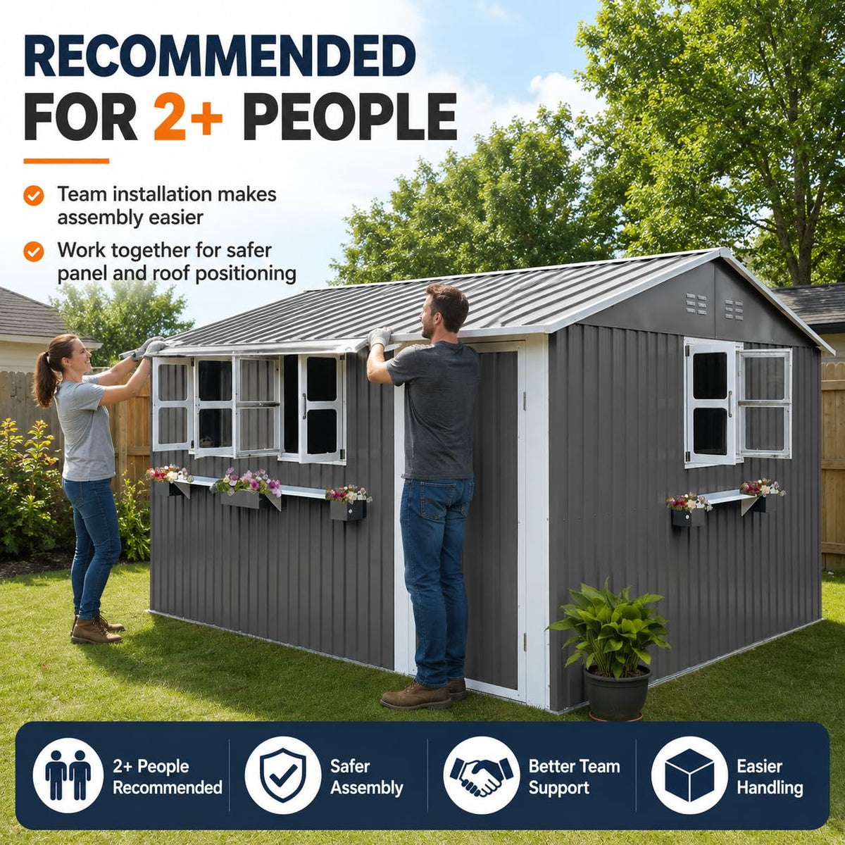 12x10 FT Grey Metal Storage Shed with Clear Windows N76176