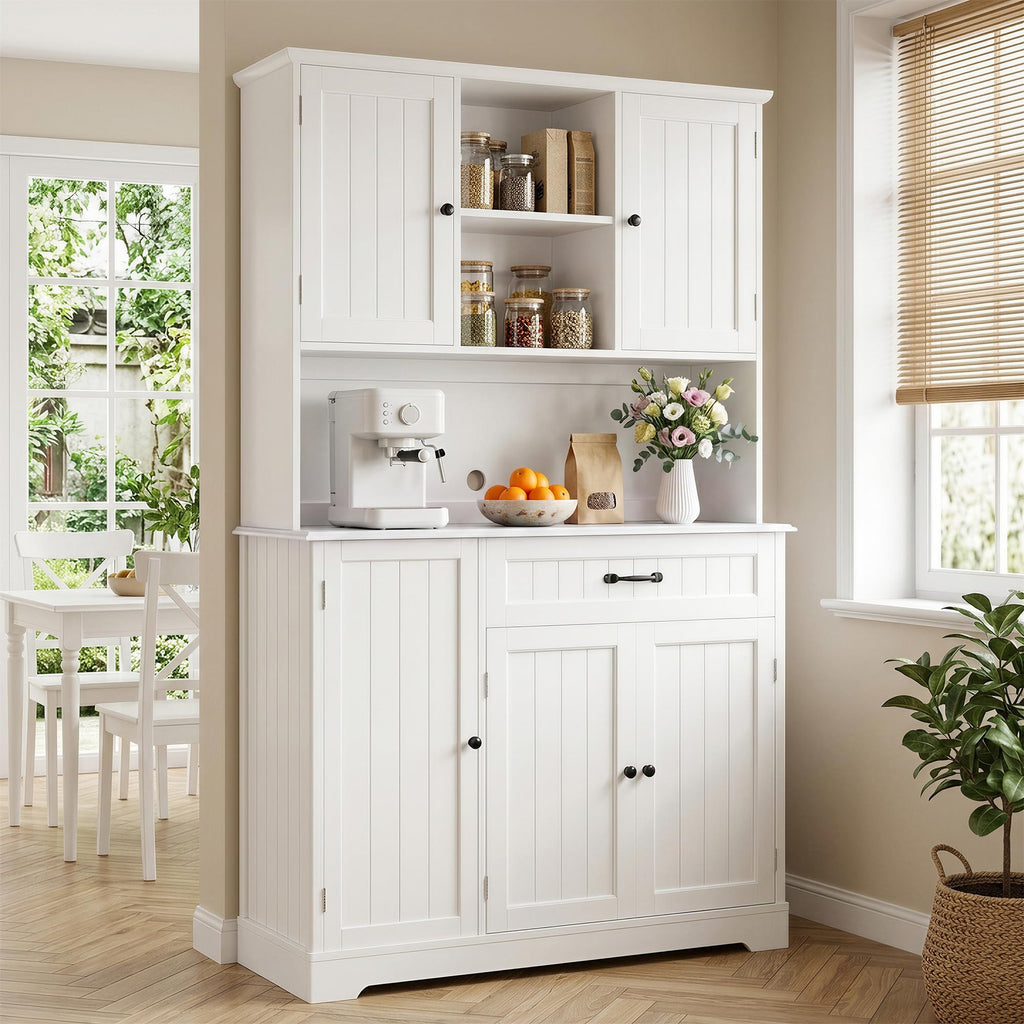 Tall White Kitchen Storage Cabinet with Door and Shelves L8465