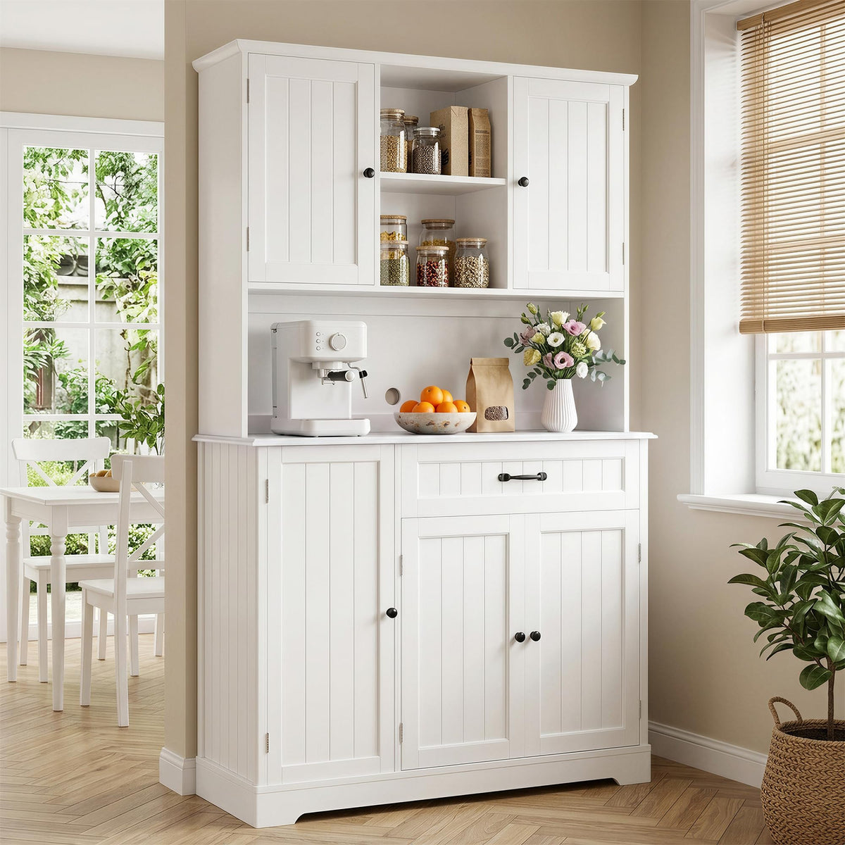 Tall White Kitchen Storage Cabinet with Door and Shelves L8465