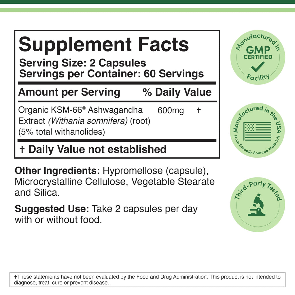 Ashwagandha 600mg Organic 120 Capsules J60741