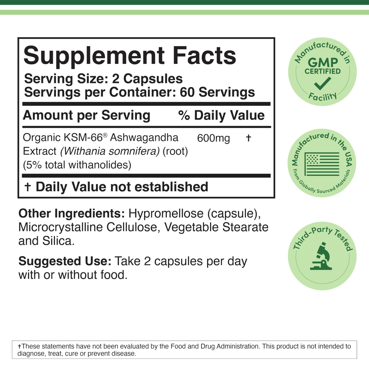 Ashwagandha 600mg Organic 120 Capsules J60741