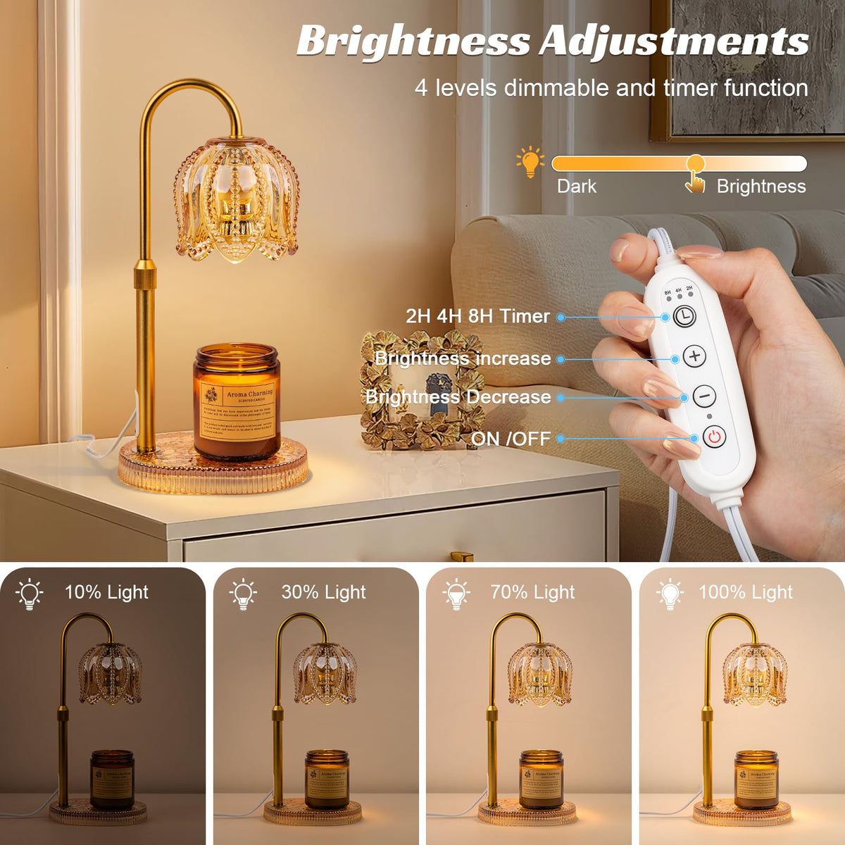 Candle Warmer Lamp with Timer & Dimmable Light W2723