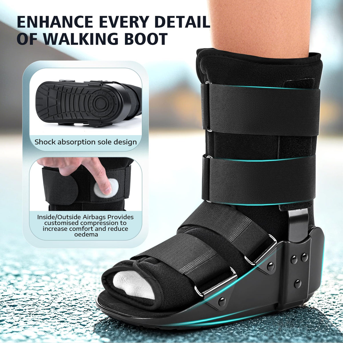 Adjustable Air Walking Boot Medium Black D682084