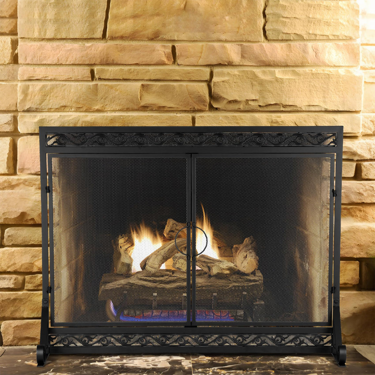 Fireplace Screen with Magnetic Doors and Guard Grate, 44" x 34" Y868814
